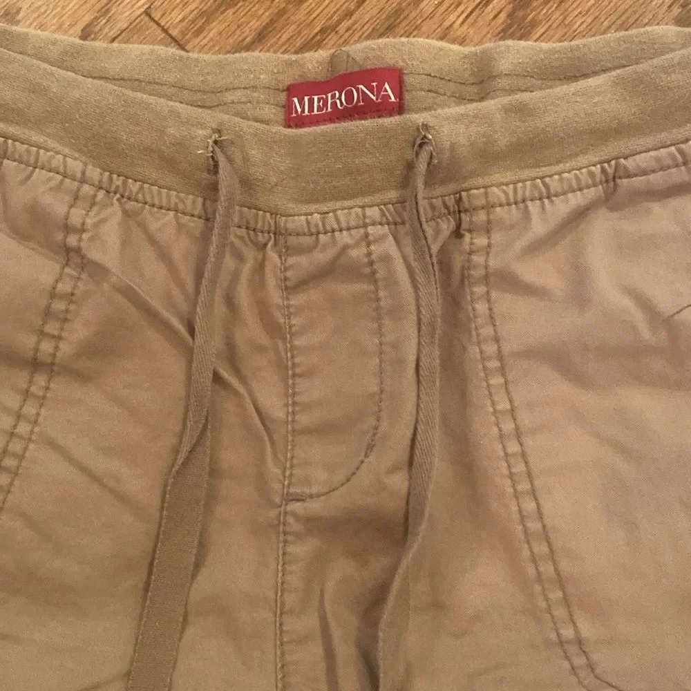 Merona size small tan shorts with pockets in the front, tie at waste